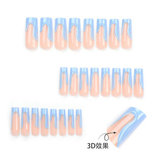 TSZS 24 pièces français Long ruban cercueil conception <span class=keywords><strong>faux</strong></span> ongles 3D courbe ligne presse sur les ongles brillant bleu ciel <span class=keywords><strong>faux</strong></span> ongles - Product Image 4