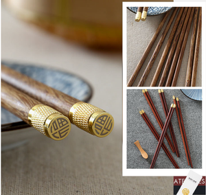 Baguettes de style chinois en bois, 4 pièces, chapeau métallique doré personnalisé, ailes de poulet - Product Image 5