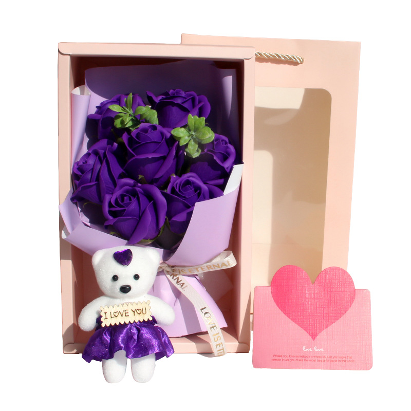 Bouquet di 7 rose color viola orso.