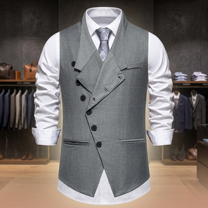Chaleco de Traje para Hombre 2024, Solapa Oblicua, Corte Entallado, Informal de Negocios, para Boda, Gris, Talla S - Product Image 3