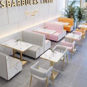 Set di Divani Moderni in Pelle per Ristoranti <span class=keywords><strong>con</strong></span> Gambe in Metallo Dorato, Arredamento Commerciale per Caffè, <span class=keywords><strong>Tavoli</strong></span> <span class=keywords><strong>e</strong></span> <span class=keywords><strong>Sedie</strong></span> - Product Image 6