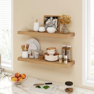 Kệ treo tường Acovy 30 <span class=keywords><strong>inch</strong></span>, sâu 9.3 <span class=keywords><strong>inch</strong></span>, phong cách đồng quê, bộ 2 kệ màu nâu nhạt, dùng cho phòng ngủ & phòng khách - Product Image 2