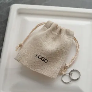 Custom Logo Cotton Cloth Drawstring Holder Bag Rope Jewelry Pouch Jewellery Packaging For Earrings Rings Bracelet