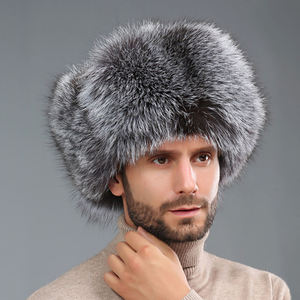 Gorro de Invierno para Hombre de Alta Calidad con Orejeras, Piel de Zorro Auténtica y Cuero, Gorro Ruso para Esquí - Product Image 4
