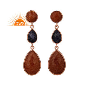 Bonitos Pendientes de Piedras Preciosas Multicolores, Joyería al por Mayor, Pendientes de Bisel Plateados con Baño de Oro Rosa de 14k, Proveedor de Pendientes de Diseño - Product Image 1