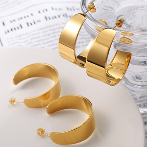 Pendientes de Aro en Forma de U, Chapados en Oro, de Acero Inoxidable, Diseño Geométrico, Joyería de Moda para Mujer - Product Image 3