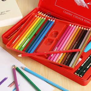 Crayons de couleur classiques à base d'huile Faber-Castell, boîte en fer rouge de 60 couleurs, pour l'esquisse artistique - Product Image 3