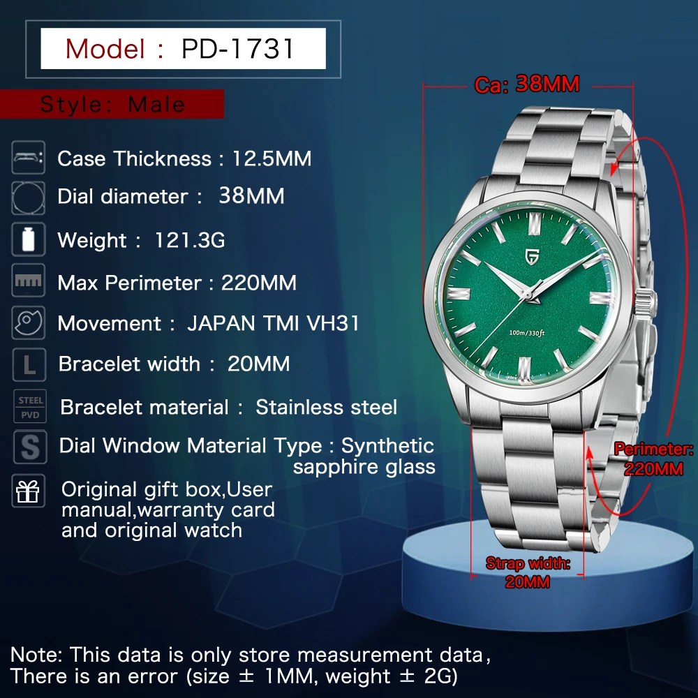 【未使用】パガーニデザイン vh31 クォーツウォッチ ターコイズブルー 2023 New PAGANI DESIGN 38mm Men's Quartz Watches Stainless