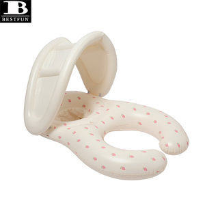 Bouée gonflable pour bébé et maman, motif fraise, avec auvent amovible, PVC écologique, pour la baignade parent-enfant en été - Product Image 5