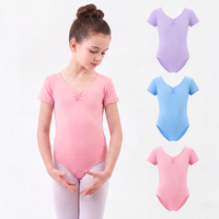 Justaucorps de ballet pour filles, combinaison de danse pour enfants, en coton, manches courtes, col en V, froncé à l'avant, haute qualité pour les cours et l'entraînement