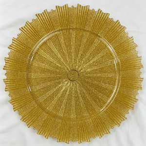 Plato de presentación dorado personalizado con diseño de rayos de sol, de plástico, de 13 pulgadas, para bodas, eventos y decoración de mesas. - Product Image 1
