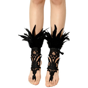 Guanti a uncino per carnevale, con piume di pollo soffici, doppio uso, coprigambe a forma di gamba di ragno, stile gotico scuro punk, anelli per piedi artigianali - Product Image 5