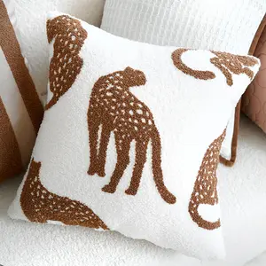 French Style Animal Pattern Brown Living Room Sofa Cushion Cover Light Luxury Geometric Embroidery Backrest Cushion Pillowcase