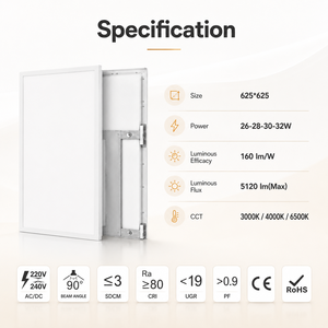 Plafonnier LED encastré 26-<span class=keywords><strong>32W</strong></span> 160lm/W 625x625 3CCT, design épuré, installation facile, garantie 7 ans, idéal pour supermarchés - Product Image 4