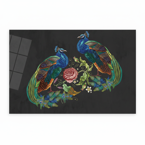 Embroidery Peacock <b>Canvas</b> Print Large Floral <b>Wall</b> Art Art Deco Panel Hanging - Product Image 2