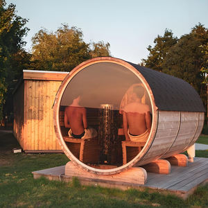 Kualitas Modern elektrik merah Cedar padat kayu barel Sauna kamar untuk 4-8 orang luar ruangan & Villa penggunaan - Product Image 4