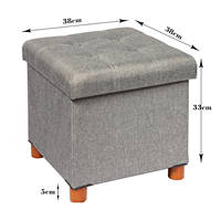Pouf de rangement pliant Bailey avec pieds en bois tabouret de rangement multifonction en lin gris Table basse pouf moderne