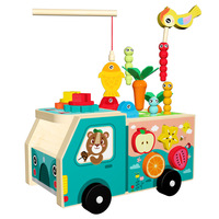 Camion de ferme multifonctionnel pour enfants, jouets éducatifs : xylophone, pêche, tirage de carottes, horloge et engrenages