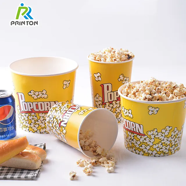 Grandes boîtes à popcorn jetables en papier de qualité alimentaire, seau à popcorn, 46oz, 64oz, 85oz