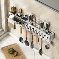 Support à couteaux de cuisine en acier inoxydable sans perçage, multifonction, pliable, avec porte-baguettes, aucune installation requise