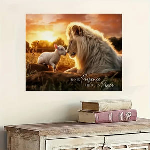 Peinture sur toile en sa présence il y a la paix Lion et agneau Art mural Impressions sur toile - Product Image 5