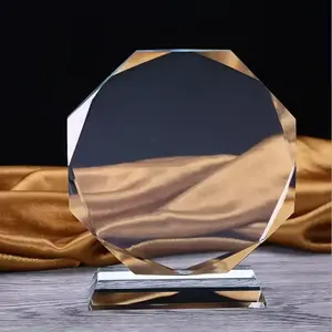 Troféu de cristal transparente em branco, componentes de prêmio de vidro transparente personalizado de fábrica, com base de cristal