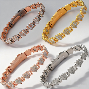 ゴールドシルバーブレスレット キュービックジルコニア ペーパークリップステーク レイヤリングチェーン ハートラインストーン カップルブレスレット バレンタインデーギフト - Product Image 1