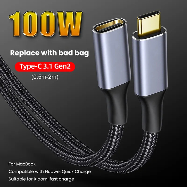 Wholesale 100W Quick Charging 5A USB C Extension Cable Male to Female 10Gbps Gen2 USB3.1 Data Cord