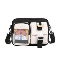Tas Selempang Kanvas Gaya Korea Ita Kawaii dengan Pin, Ritsleting, Karakter Lucu, Tas Bahu Fashion untuk Wanita