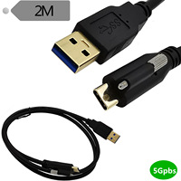 Cable de Datos USB 3.0 Estándar de 2 m con Conector USB Tipo-C de 90 Grados Chapado en Oro, Montaje en Panel con Doble Tornillo y Cubierta de PVC con Bloqueo para Cámara