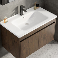 Meuble-lavabo mural sur mesure OEM avec vasque en céramique et miroir pour hôtels, appartements et projets en gros