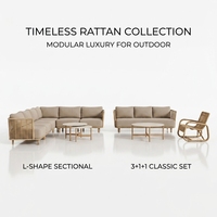 Ensemble de canapé d'extérieur en rotin tressé 3 places, avec coussin épais, durable, confortable, avec rangement, imperméable, design minimaliste et respectueux de l'environnement