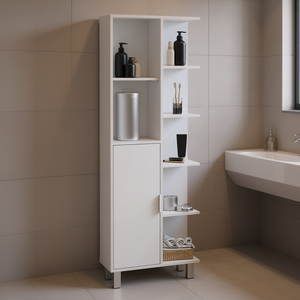 Mueble de Baño con un Cajón y Siete Estantes, Blanco, Independiente, Diseño Minimalista, 24 Pulgadas de Ancho - Product Image 2