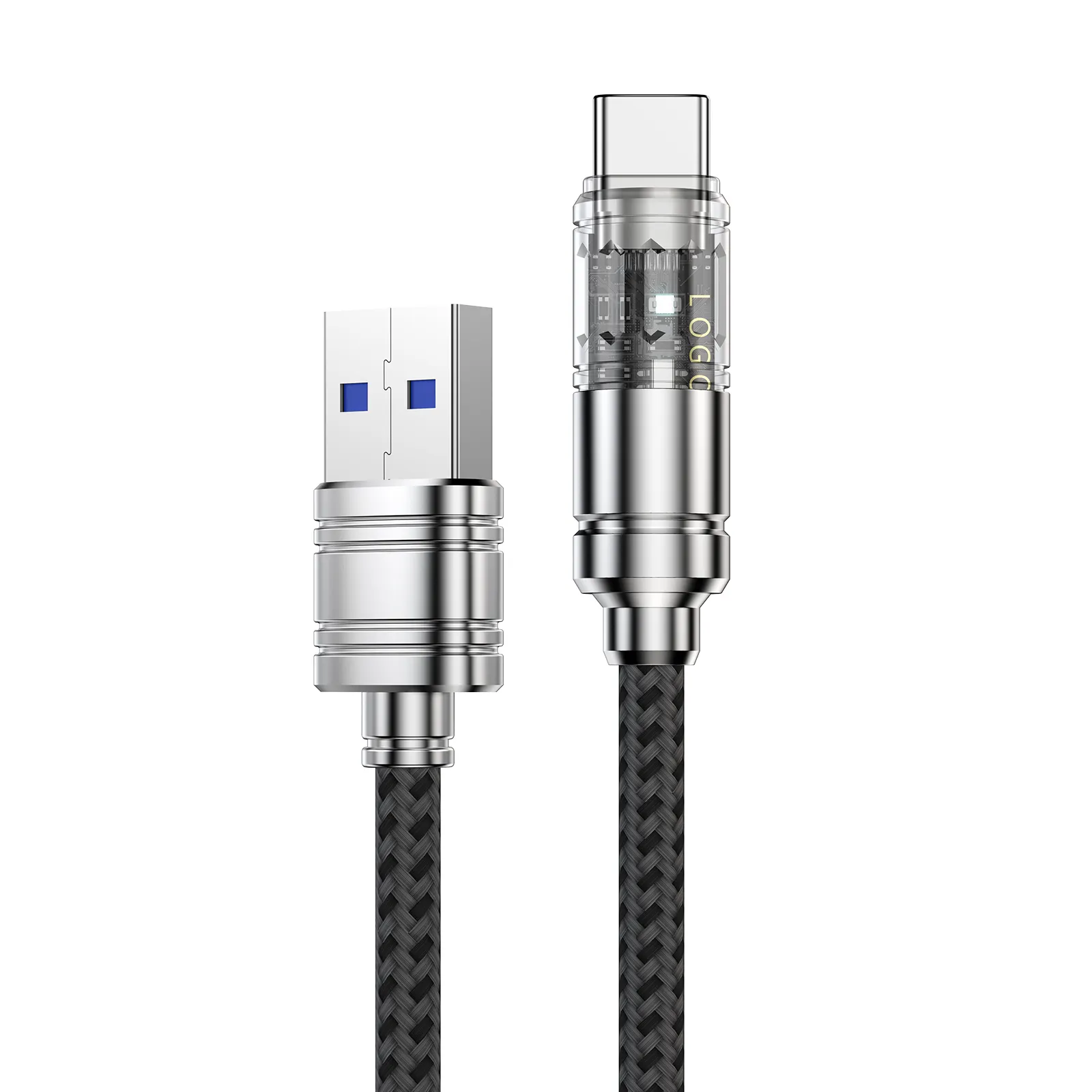 Phone Planet cellphone accessories transparent zinc alloy micro usb c data cable 60w charging fast cable for android