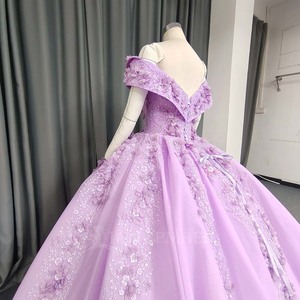 ANY252 Vestido de Fiesta Glamuroso Color Lila con Escote Corazón y Flores 3D - Product Image 6