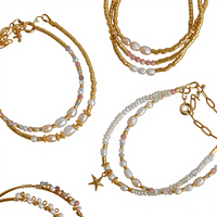 Bracelets en acier inoxydable et plaqués or PVD faits à la main, avec des perles de perles d'eau douce naturelles, ensembles de bracelets pour femmes