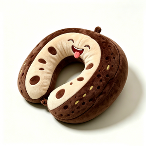 Oreiller de voyage personnalisé en forme de biscuit marron, oreiller de voyage en peluche douce, oreiller de voyage souriant en forme de biscuit - Product Image 2