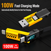 Câble de charge rapide 4 en 1 avec affichage numérique 100W, PD 27W, cordon de charge multifonction tressé en nylon pour téléphone et ordinateur portable