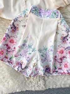 Nuovo Set di moda retrò con stampa <span class=keywords><strong>palazzo</strong></span> da donna Polo con pannello in pizzo a vita alta pantaloncini a gamba larga Set due pezzi - Product Image 4