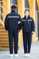 Abbigliamento da Lavoro Invernale Personalizzato per Uomo e Donna, Blu Navy e Rosso, in Poliestere con Fodera in Cotone, Uniformi Spesse e Calde