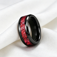 Bague de mode 8 mm en tungstène plaqué noir avec incrustation de rubis à bords biseautés pour couples, mariage, fiançailles, fête, promesse, cadeau