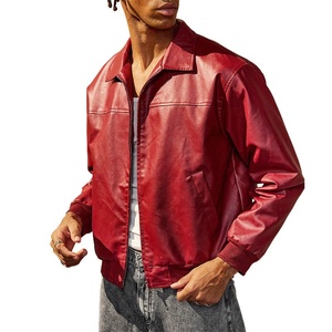 جاكيتات رجالية عالية الجودة من الجلد الطبيعي (جلد الخراف) بتصميم عتيق، حمراء اللون، مزودة بسحاب، مع إمكانية إضافة شعار مخصص. - Product Image 1