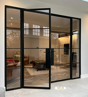 Puerta Francesa Doble de Aluminio Ultra Delgada con Rejillas Decorativas, Estilo Retro, Puerta Corrediza de Aluminio para Patio