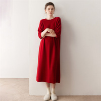 Robe longue en laine mélangée à du cachemire avec manches trois-quarts, robe tricotée luxueuse et décontractée