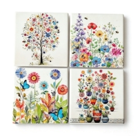 Sous-verres en céramique personnalisés avec impression UV, motif floral aquarelle, vente en gros, carrés, absorbants, résistants à la chaleur, antidérapants, pour la maison et la cuisine