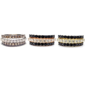 เครื่องประดับที่ดีการออกแบบที่ไม่ซ้ำกันงานแต่งงานทอง18K สีเหลืองเครื่องประดับเพชรสีดำคุณภาพสูงสามแถวแหวนครึ่งทางสำหรับผู้หญิง - Product Image 4