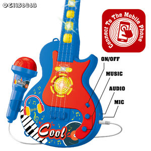 เครื่องคาราโอเกะเด็กสีฟ้า ชุดกีตาร์ไฟฟ้าราคาถูกพร้อมไมโครโฟน ของเล่นสำหรับเด็กผู้ชายอายุ 11 ปี ขายส่ง - Product Image 3