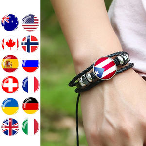 Bracelet en cuir noir unisexe pour homme avec 287 drapeaux de pays boutons pression bijoux de cadeau du jour de l'indépendance - Product Image 2