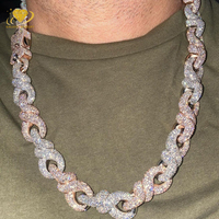 Chaîne cubaine tendance 2024 en argent 925, or 10K 14K 18K, entièrement pavée de moissanite 20mm, chaîne cubaine effet diamant
