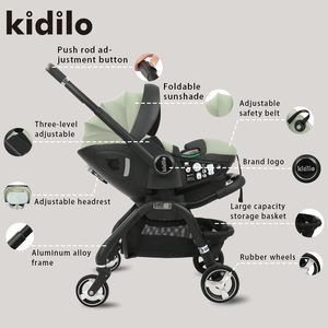 Kidilo Official Store Poussette de voyage pliable 3-en-1 avec cadre en alliage d'aluminium, siège auto, capacité de charge de 15 kg pour bébés - Product Image 3